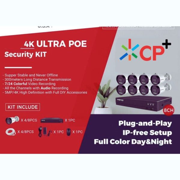 CP+ CCTV Camera Kit 5MP Color Night Vision, 8 Channels, 1TB HDD
